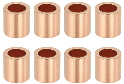 sourcing map 1/4(6mm) Wire Rope Stop Sleeve, Copper Crimping Loops Sleeve Round Crimp Ferrules for Wire Rope and Cable Ferrule, Gold 8Pcs