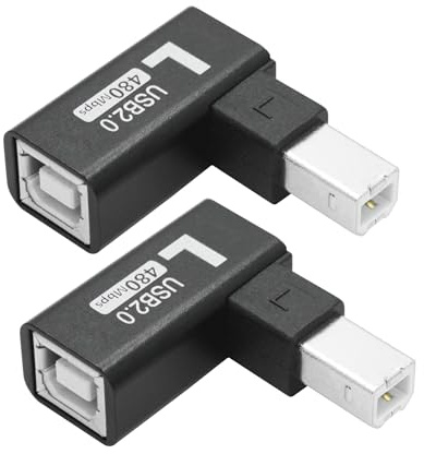 Riertostng Adaptador de conector de impresora USB 2.0 de 90 grados, ángulo izquierdo USB tipo B
