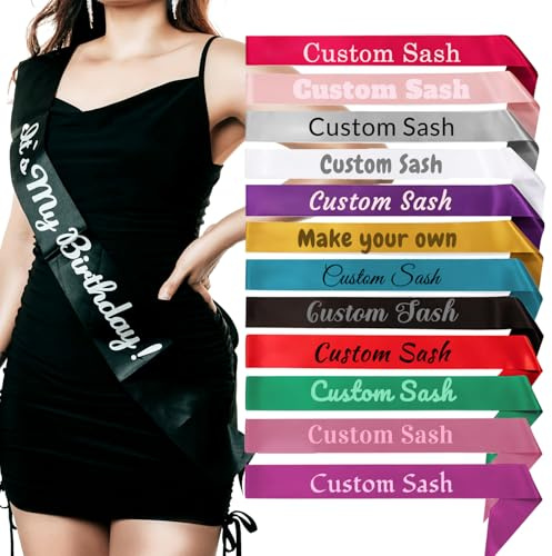 Jishiletao Benutzerdefinierte Schärpe Custom Satin Zitat Sash Personalisierte 3.15 breit x 63 Langer Geburtstag Sash Bachelorette Schärpe Braut Sash sein