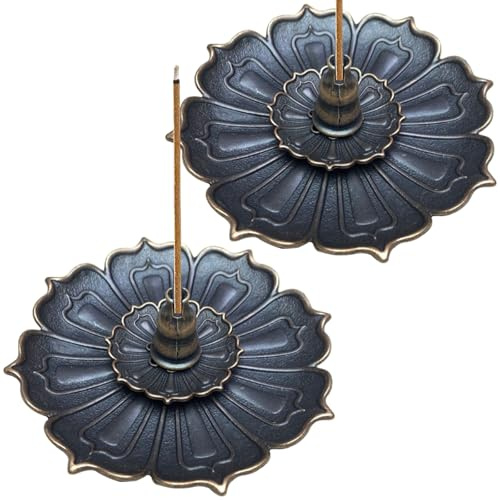 Rnigra Lotus Incense Holder Brown, Incense Stick Holders Alloy Material, Incent Stick Holders with Detachable Ash Catcher, Cone Coil Incense Sticks Holder, for Home Spa Meditation Yoga and Decorations
