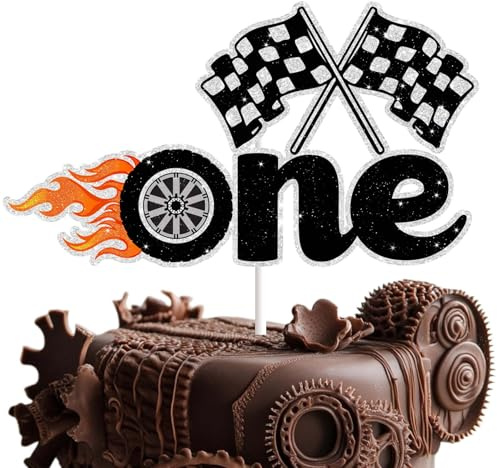 Race Car Cake Topper Set for Baby's First Birthday Boy Girl Party Decorations Cupcake Toppers Auto Themed Celebration Racing Cake Decor Ideal for Boys Girls Birthday Baptism Events