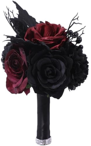 Fopytu Bouquet Sposa, Bouquet di Rose Nere Artificiali Gotiche, Bouquet Finti Fai Te per Damigelle d'Onore, Matrimonio E Fidanzamento