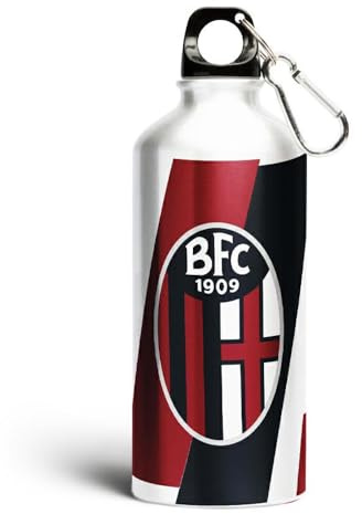 Borraccia in Alluminio Bologna FC, 400 ML, con Moschettone, Bianco e Rossonero
