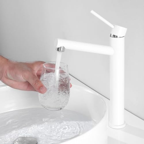 Tondiy Rubinetto Lavabo Alto Bianco, Miscelatore da Appoggio per Bagno