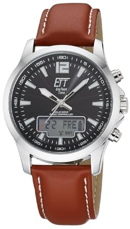 ETT Eco Tech Time Funk Solar Herren Uhr Analog mit digitalem Datum mit Leder Armband EGA-11713-21L