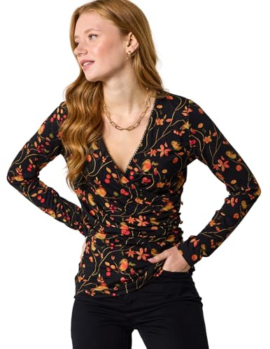 Joe Browns Women's Robin Print Jersey Wrap Top Blouse, Black, 14
