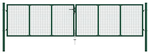 HaoChrymec Doppelstabmatten-Doppeltor aus Stahl mit Pulverbeschichtung, Rost- und Korrosionsbeständig, Gartentor, Gartentür, Hoftor, Für Außenbereich, Dunkelgrün, 390 x 100 cm