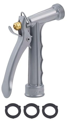 Vilgftyiet Boquilla de manguera de jardín, pulverizador de agarre de pistola de alta presión con flujo de agua ajustable para lavar coches, limpiar y regar plantas, color plateado