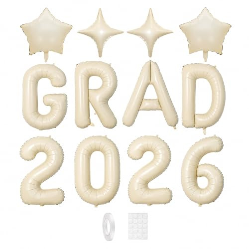 ALEGRE® 2026 Graduation Deko Luftballons, 12 Stk Cremeweiß Grad Bachelor Deko, Prüfung Bestanden Deko Helium Ballon,Bachelor Abschluss Deko,Abi 2026 Deko Luftballon für Führerschein Bestanden Geschenk