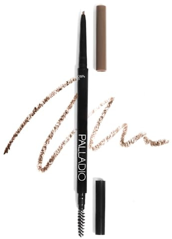 Palladio Beauty Brow Definer Pencil, Medium Brown, Ultra Precise Twist-Up Eye Brow Pencil with Long-Staying Power, Spooley Brush Blends Color for Natural Finish, No Eyebrow Pencil Sharpener Required