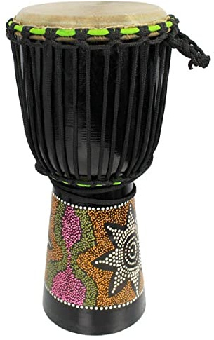A-Star 8 Inch Painted Colourful West African Djembe Drum - Authentic Handmade, Rope Tuned, Natural Skin Head Educational Hand Drum - 50 cm Height.