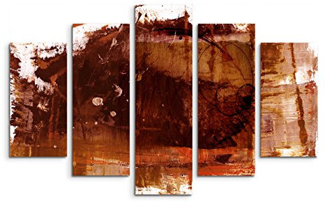 Paul Sinus Art 5 teiliges Wandbild auf Leinwand (Gesamt: H: 100cm B: 160cm) Keilrahmenbild Canvas Fotodruck Leinwandbild Leinwanddruck Kunstdruck Wandbild braun rot schwarz gemalt Grunge