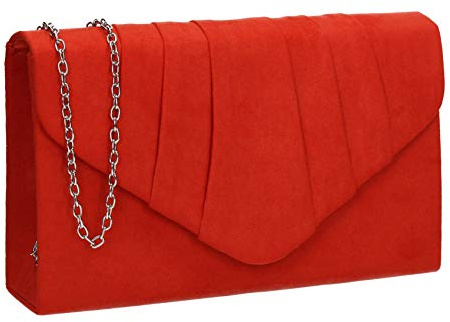 Swanky Swans Women's Iggy Suede Velvet Envelope Party Prom Clutch Bag Clutch Orange (Scarlet) ,5x13x22 cm (W x H x L)