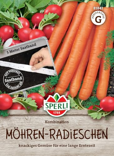 Sperli Möhrensamen-Radieschensamen Kombination, Saatband 81841 – Gemüsesamen für knackige Möhren-Radieschen und einem Inhalt für 5 lfd. Meter - Gemüsepflanzen