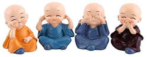 VIFER 4 piezas en resina Monk Figurines linda decoración de la muñeca de Buda Adornos