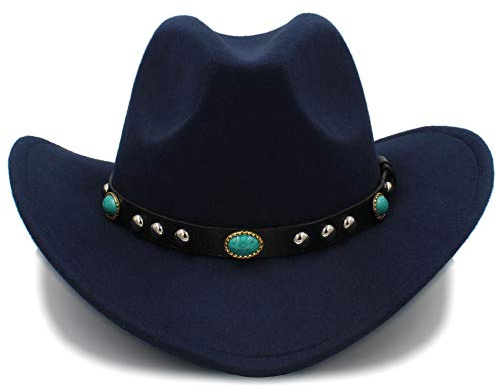 Damenhüte, Cowboyhut, Jazz-Hut, modische Cowboyhut für Frauen, Partykostüme, Cowgirl-Hut, aufrollbarer Hut (Farbe: Dunkelblau, Größe: 57–58 cm)
