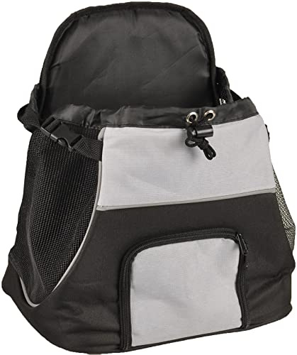 Hundetasche - Bauchtrage Sybil Schwarz – 29x23x38cm – Polyester – Rückenverstärkung – Reflektoren – Boden herausnehmbar – Sicherheitsleine – Gurtsystem – Frontöffnung