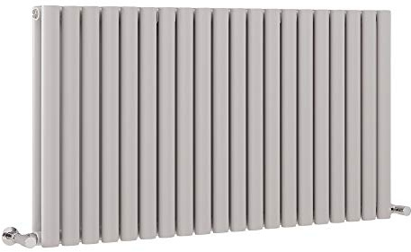 Milano Aruba - Light Grey Horizontal Double Oval Panel Radiator - 635mm x 1180mm