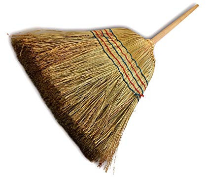 Scopa tradizionale in paglia di riso | 5 fili legati | Larghezza 35 cm | Manico in legno 150 cm | Scopa per pulizia esterna, cantina o garage | Kibros 2840b