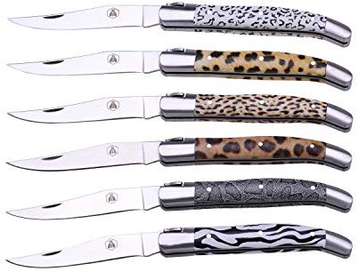 LAGUIOLE - Laguiole 40268383 Coffret Cadeau de 6 Couteaux Pliants (21 cm) Lame en Acier Inoxydable avec Manches à Motifs Animaux Sauvages