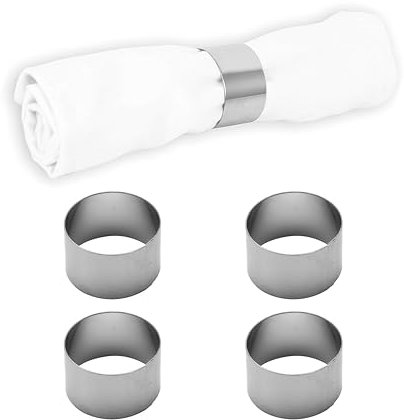 Echtwerk Serviettenring-Set aus Edelstahl, Kreis-design, Serviettenhalter, Serviettenschnallen, Universal, Tischdekoration für Hochzeiten, Ø 4 cm, Silber-Edition, 4 teilig