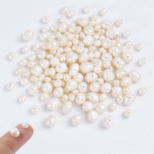 NBEADS 145pz Grado A Perle d'Acqua Dolce Coltivate Naturali, 2 Stili Fili di Perle Bianche Perle A Forma di Patata Perle Sfuse per La Creazione di Gioielli, Foro: 0.8 mm