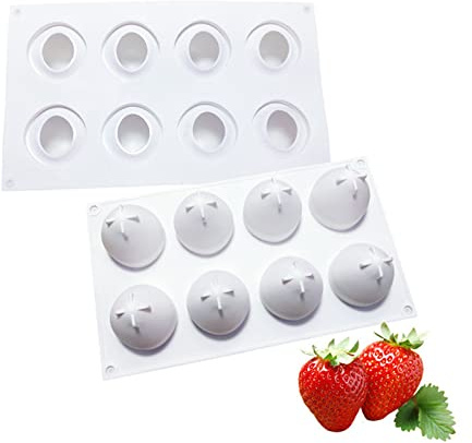 TROYSINC Obst Silikonform,Apfel, Erdbeere, Kirsche, Pfirsich, Orange, Birne Kuchen Backform Schokoladenform,für die Herstellung von heißer Schokoladenbombe, Kuchen, Gelee, Kuppelmousse (Erdbeere)