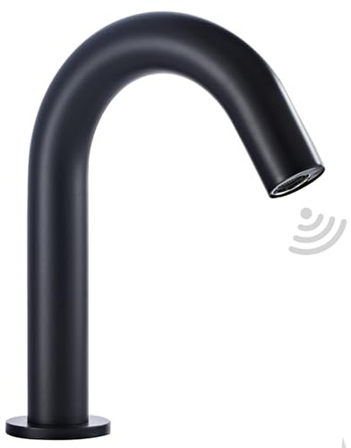Automatic Touchless Black Sensor Bathroom Sink Faucet Small Kitchen Faucet Touch-Free Electric Motion Infrared Sensor Handfree Faucet Basin Sink Public Aerator Spout Dual Powered