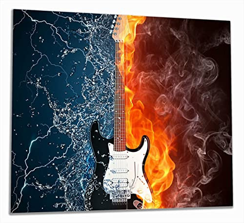 Wallario Herdabdeckplatte/Spritzschutz aus Glas, 2-teilig, 60x52cm mit 13mm hohen Füßen, für Ceran- und Induktionsherde, Feuer-Wasser-Gitarre