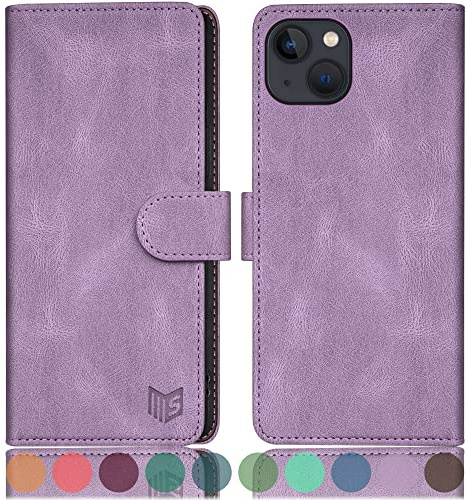 SUANPOT [RFID Schutz für iPhone 14 6.1 Hülle PU Leder Handyhülle Lederhülle Klapphülle Kartenfach Flip Cover für Apple 14 Handy hülle Leather Wallet Phone Case Flieder Lila