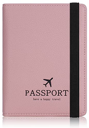 HCFGS Reisepasshülle Impfpass Hülle Kunstleder Passhülle mit RFID-Blocker Tragbare Reisepass Tasche für Damen Herren Reisepass Kreditkarten, Ausweis und Reisedokumente (Rosa)