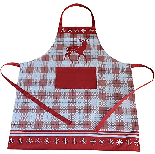 matches21 Latzschürze Laurie Hirsche Bäume Winter Küchenschürze Heimtextilien rot grau Baumwolle 1 STK 70x85 cm