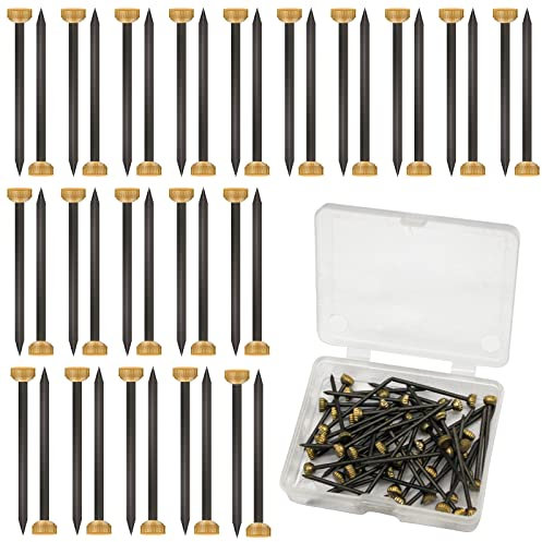 BLMHTWO 50 strumenti per appendere quadri, 4 mm, testa in ottone, chiodi per appendere quadri, pannelli con scatola di plastica, piccoli chiodi neri e gialli per cornici pareti, recinzioni in legno,