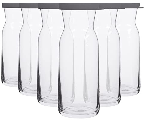 LAV 6x Grey Lid 700ml Fonte Glass Carafe - Water Wine Juice Fridge Storage Pitcher Jug Set | Bedside Laundry Dispenser Bottle Jar