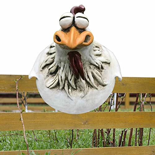 GIMOCOOL Hühnerzaun Deko Garten, Zaunhocker Keramik Huhn Gartendeko, Huhn Ornament Garten Statuen Outdoor-Dekoration, Deko Hühner Figuren Gartenstecker Hinterhof Dekorationen für draußen