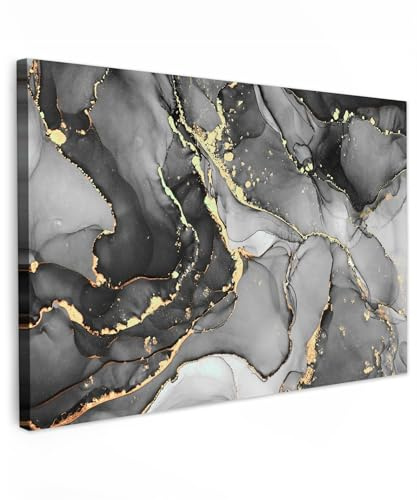 MuchoWow© Wandbilder Groß XXL Schlafzimmer Home Goldene Deko Wohnung Bild | 120x80 cm - Wohnzimmer Fotoleinwand Wand Bilder Leinwand Wall Decor Marmor - Schwarz - Gold - Grau