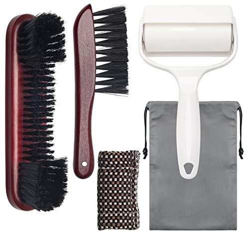 Windspeed 4+1 Pool Table Brush Set, Wood Billiards Pool Table and Rail Brush/Sticky Lint Roller/Cue Cleaning Cloth/Bag for Billiard Cleaning