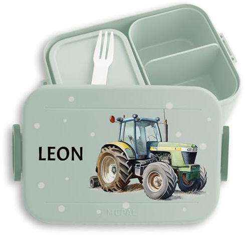 Bento Box Midi für Mepal Bentobox - Brotbox Trecker Lunchbox Traktor Kinder I Schlepper Vesperbox Bulldog - 900 ml - Sage Grün - personalisierte brotdosen butterbrotdose kindergarten traktorfans
