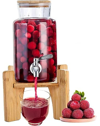 Dispensador de bebidas de 3L Botella de agua fría Dispensador de bebidas Dispensador de agua de vidrio con tapa de soporte, sin BPA Frascos de cerveza de limonada de gran capacidad para oficina 2L
