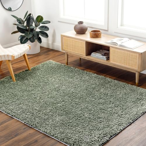 Livabliss Soso Shaggy Berber Carpet 160x213 cm, Living Room & Bedroom, Soft Plush Thick Pile, Neutral Boho Fluffy Style, Easy Care, Medium Green