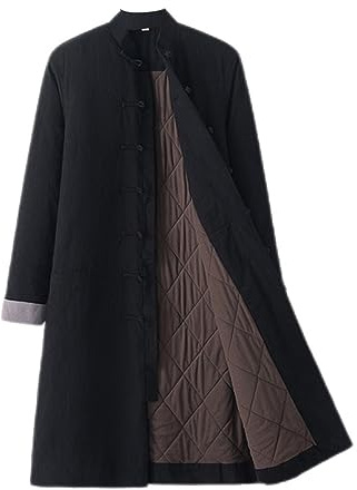 GVILTY Winter warme Robe Tang-Anzug chinesische traditionelle Kleidung – Kung Fu Kleidung Tops Kampfkunst Jacken Baumwolle gepolsterte Mäntel Hemd Langarm Tai Chi Kleidung Black-XXL