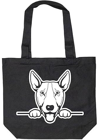 Merchandise for Fans Einkaufstasche Umhängetasche Schultertasche Baumwolltasche Shopper - schwarz - für Schule, Arbeit, Einkauf: Hund Bullterrier 01