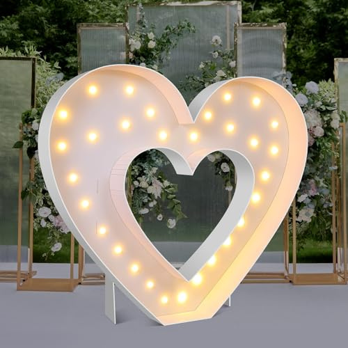 Maxcheck 4FT Marquee Large Light up Decoration, Balloon Frame with Bulb Light String Foam Marquee Signs for Valentine's Eid Birthday Engagement Baby Shower Party Decorations(Heart)
