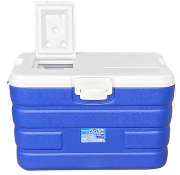 Tragbare Kühlbox mit großem Fassungsvermögen (40 Liter), mit Sonnendach und Ablauf, blau (EPS)