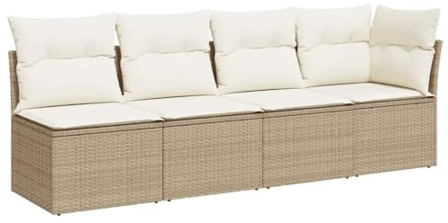 vidaXL Trädgårdssoffa 4-sits med dynor konstrotting beige, utesoffa, trädgårdssäng, tvåsitsig trädgårdssoffa, trädgårdssittplatser