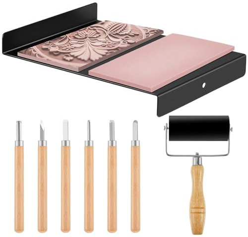 Set di strumenti per intaglio linoleum, kit per intaglio guarnizioni in linoleum | Materiali per stampe,Piastra di inchiostro con fori per viti per la stampa, scheda di processo di incisione