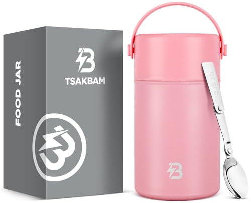 Thermo for Hot Food, 35 Oz Lunch Soup Thermo Food Jar, Wide Mouth Insulated Hot Food Container with Spoon for Adults (Pink)