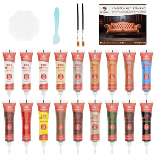 Kit de Réparation pour Cuir, 18 Couleurs Creme Reparatrice Pâte Réparatrice Cuir pour Canapés, Vestes, Bateaux, Sièges de Voiture, Sacs à Main, Ceintures, Chaussures