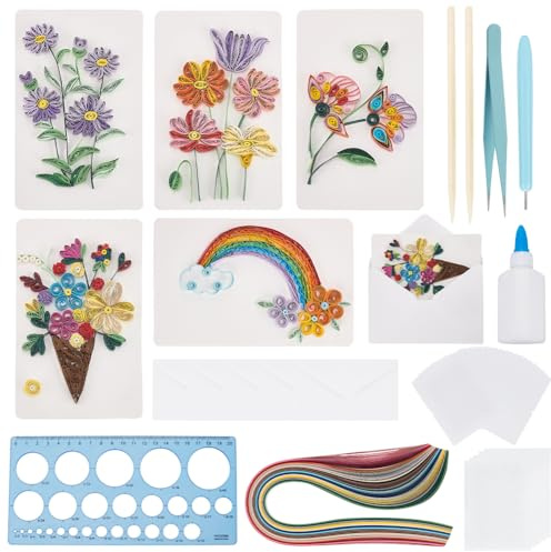 WEBEEDY 20 Kit de Quilling en Papier pour Adultes Débutants Kit de Création de Cartes de Vœux par Quilling en Papier avec Instructions Cartes à Fleurs Unique pour Anniversaire,Action de Grâces