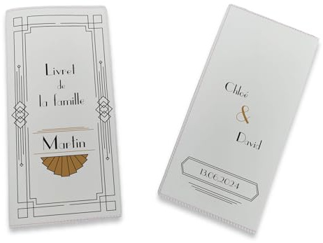 Livret de Famille personnalisé, idée cadeau personnalisable, cadeau mariage original, Protège Livret de Famille Art Deco - CL0130a (Blanc)
